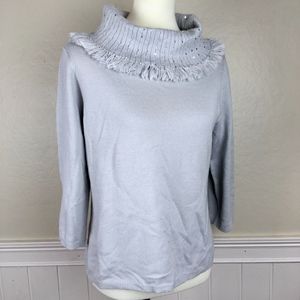 OSCAR DE LA RENTA Blue Fringe Sequin Sweater Large